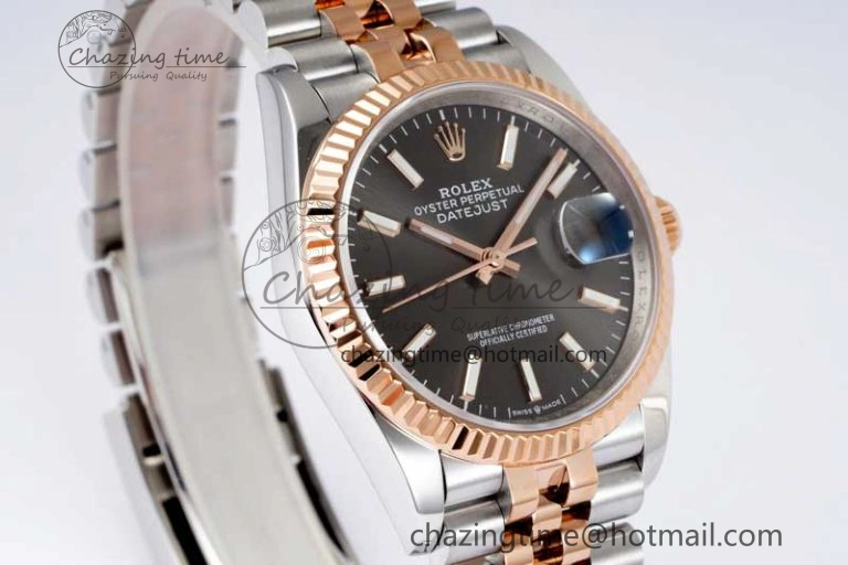 DateJust 36 SS RG DIWF 1:1 Best Edition 904L Steel Gray Stick Dial on Jubilee Bracelet SA3235