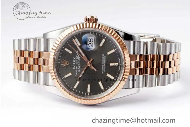 DateJust 36 SS RG DIWF 1:1 Best Edition 904L Steel Gray Stick Dial on Jubilee Bracelet SA3235