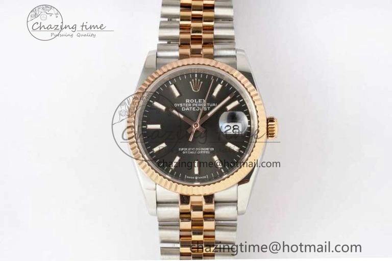 DateJust 36 SS RG DIWF 1:1 Best Edition 904L Steel Gray Stick Dial on Jubilee Bracelet SA3235