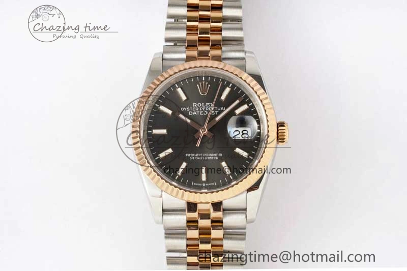 DateJust 36 SS RG DIWF 1:1 Best Edition 904L Steel Gray Stick Dial on Jubilee Bracelet SA3235
