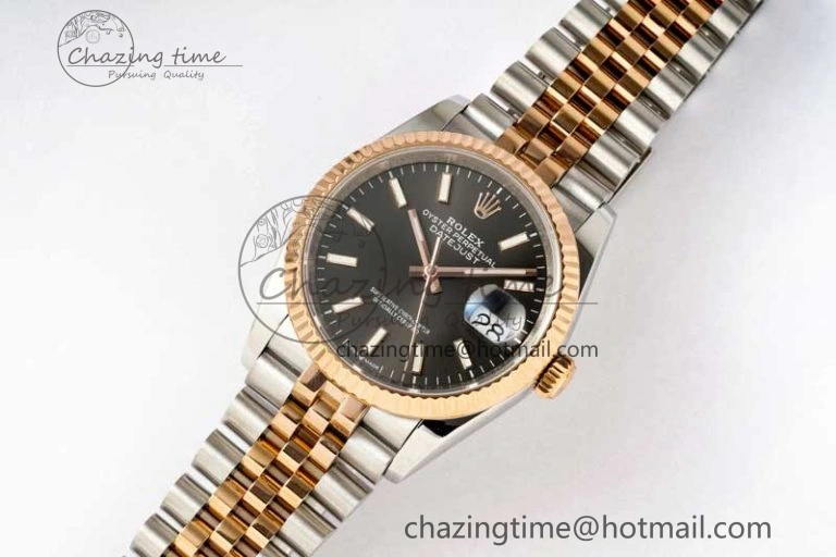 DateJust 36 SS RG DIWF 1:1 Best Edition 904L Steel Gray Stick Dial on Jubilee Bracelet SA3235
