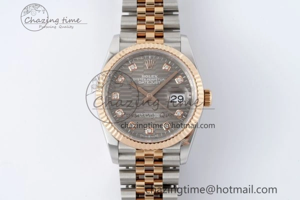 DateJust 36 SS RG Gold Wrapped JDF 1:1 Best Edition Brown Diamonds Textured Dial on Jubilee Bracelet VR3235 V2