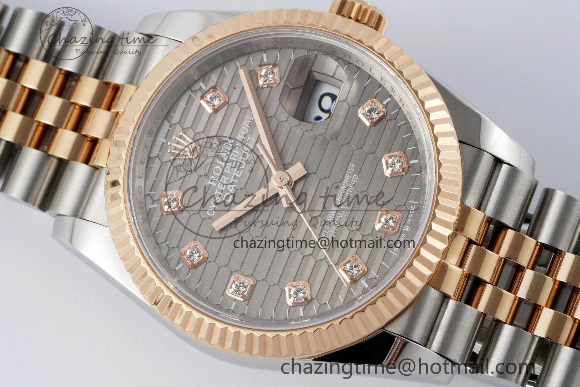 DateJust 36 SS RG Gold Wrapped JDF 1:1 Best Edition Brown Diamonds Textured Dial on Jubilee Bracelet VR3235 V2