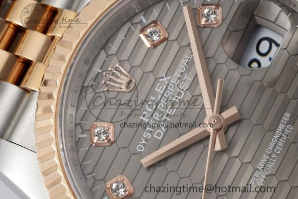 DateJust 36 SS RG Gold Wrapped JDF 1:1 Best Edition Brown Diamonds Textured Dial on Jubilee Bracelet VR3235 V2