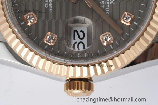 DateJust 36 SS RG Gold Wrapped JDF 1:1 Best Edition Brown Diamonds Textured Dial on Jubilee Bracelet VR3235 V2