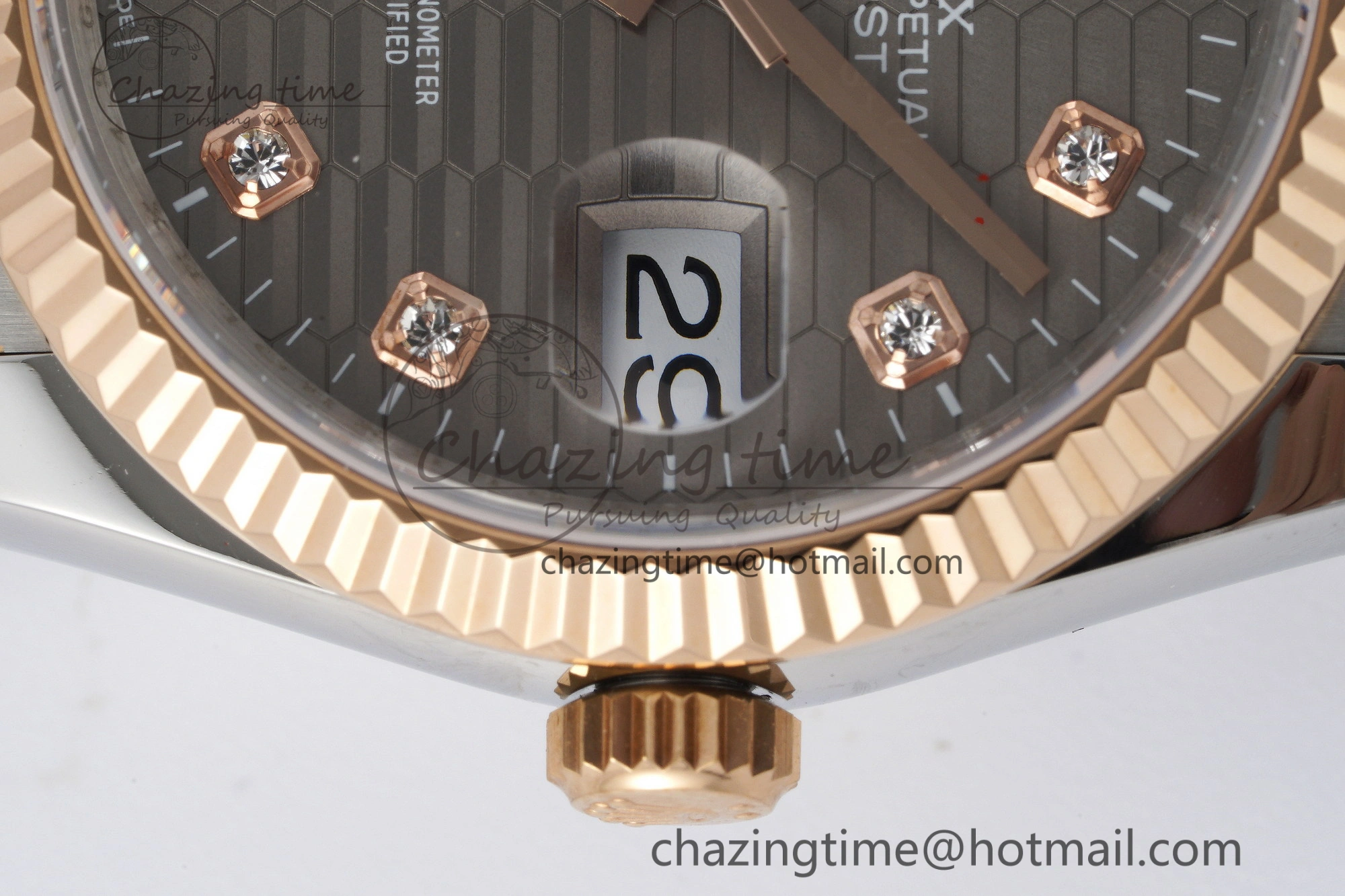 DateJust 36 SS RG Gold Wrapped JDF 1:1 Best Edition Brown Diamonds Textured Dial on Jubilee Bracelet VR3235 V2