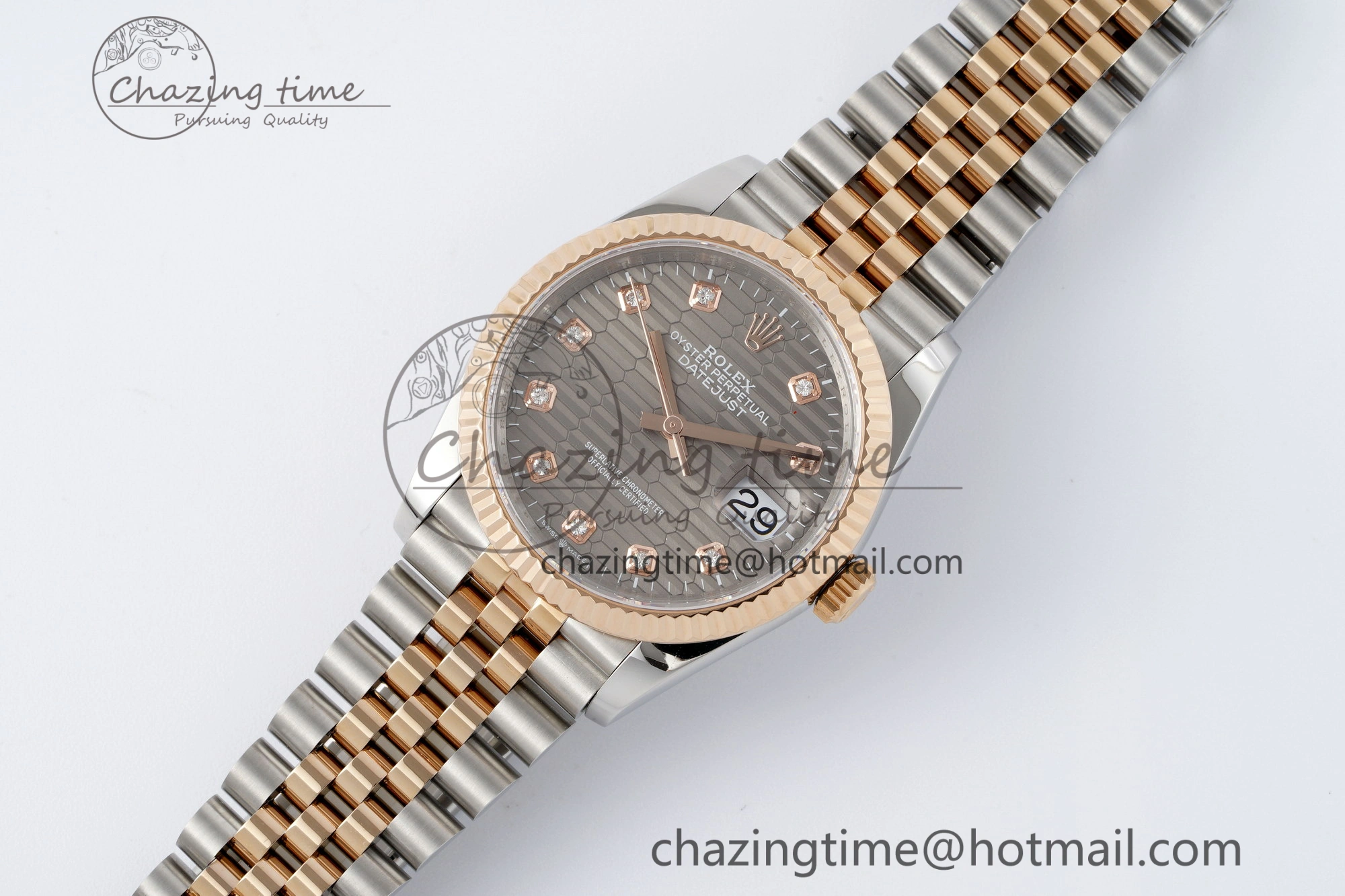 DateJust 36 SS RG Gold Wrapped JDF 1:1 Best Edition Brown Diamonds Textured Dial on Jubilee Bracelet VR3235 V2