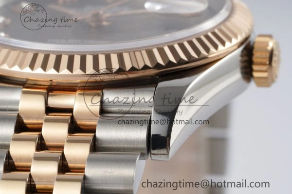 DateJust 36 SS RG Gold Wrapped JDF 1:1 Best Edition Brown Diamonds Textured Dial on Jubilee Bracelet VR3235 V2