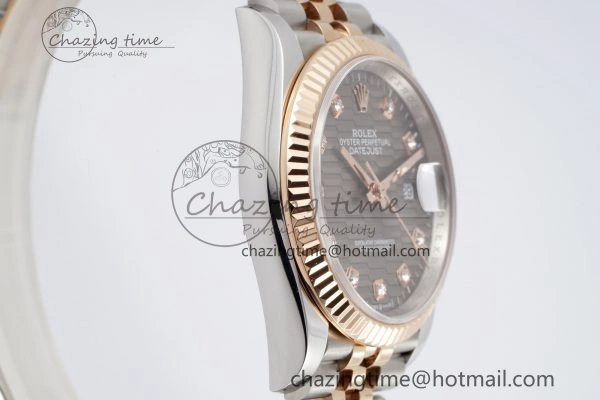 DateJust 36 SS RG Gold Wrapped JDF 1:1 Best Edition Brown Diamonds Textured Dial on Jubilee Bracelet VR3235 V2