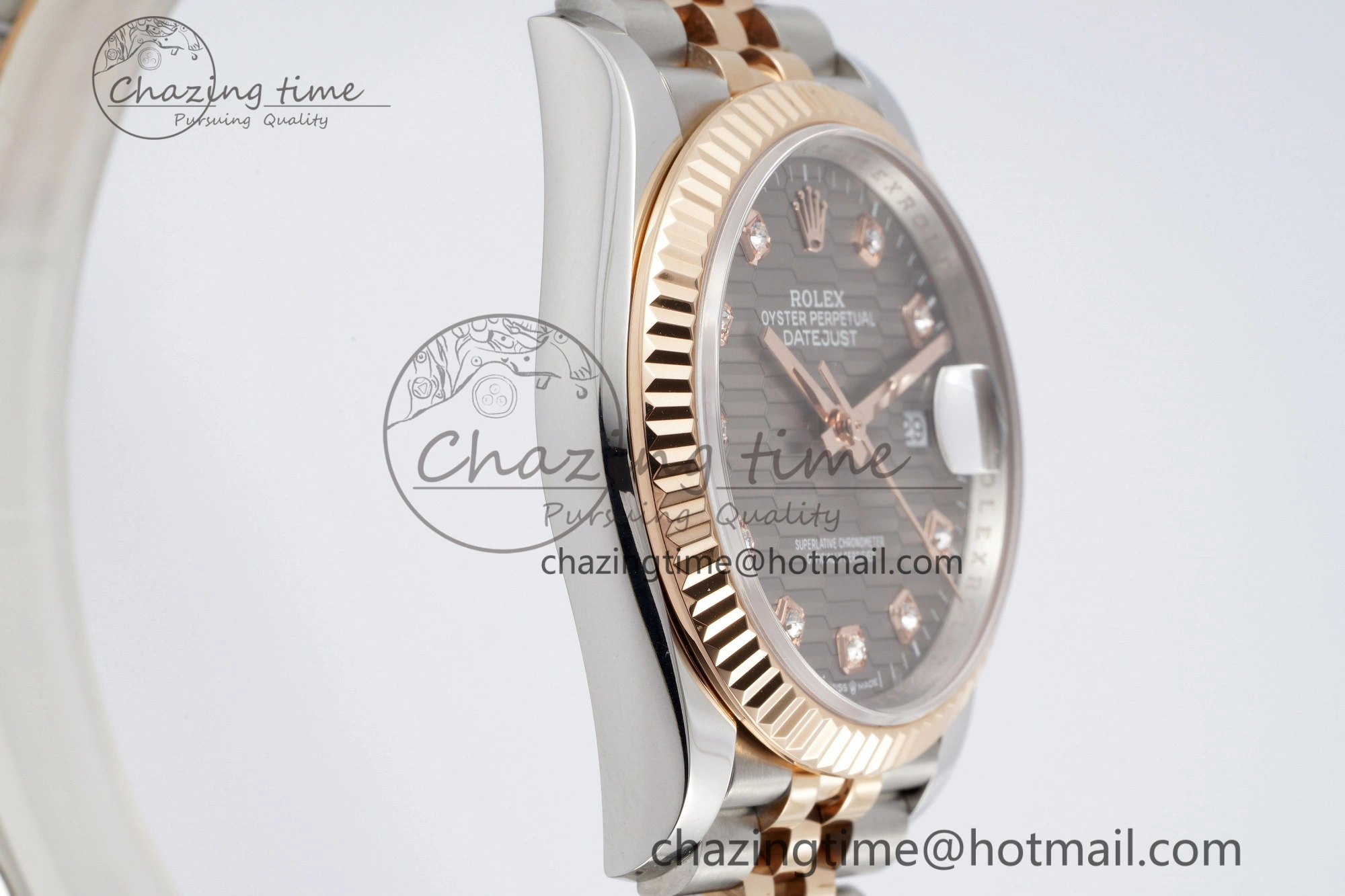 DateJust 36 SS RG Gold Wrapped JDF 1:1 Best Edition Brown Diamonds Textured Dial on Jubilee Bracelet VR3235 V2
