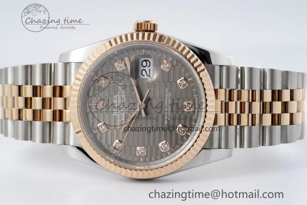 DateJust 36 SS RG Gold Wrapped JDF 1:1 Best Edition Brown Diamonds Textured Dial on Jubilee Bracelet VR3235 V2