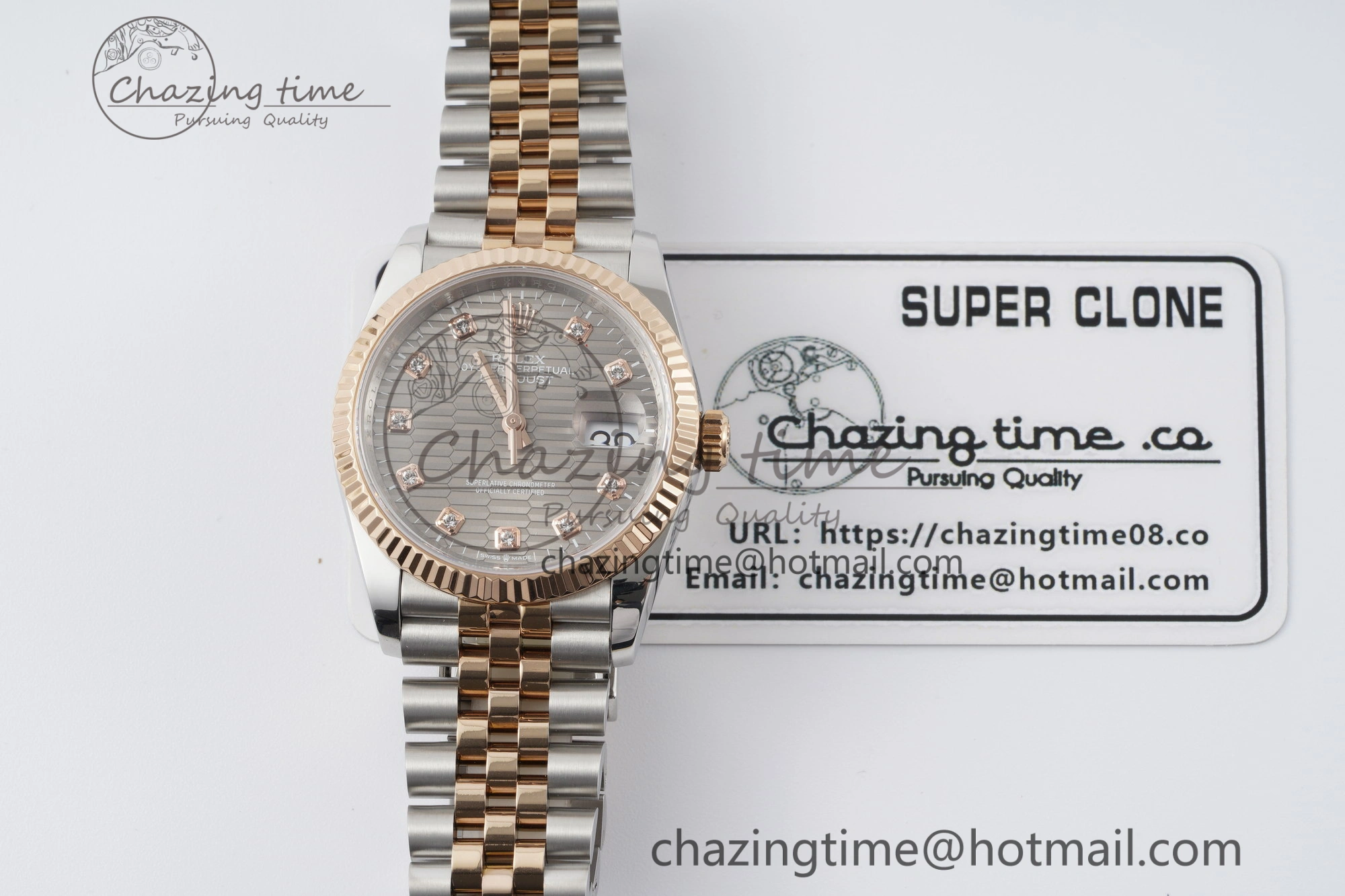 DateJust 36 SS RG Gold Wrapped JDF 1:1 Best Edition Brown Diamonds Textured Dial on Jubilee Bracelet VR3235 V2