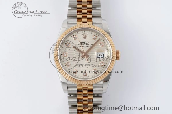DateJust 36 SS RG Gold Wrapped JDF 1:1 Best Edition Silver Diamonds Textured Dial on Jubilee Bracelet VR3235 V2