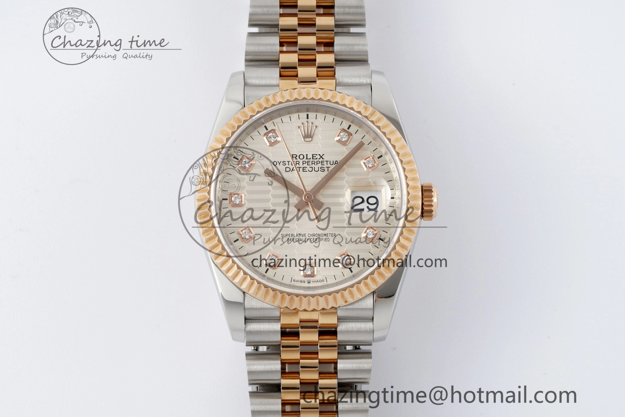 DateJust 36 SS RG Gold Wrapped JDF 1:1 Best Edition Silver Diamonds Textured Dial on Jubilee Bracelet VR3235 V2