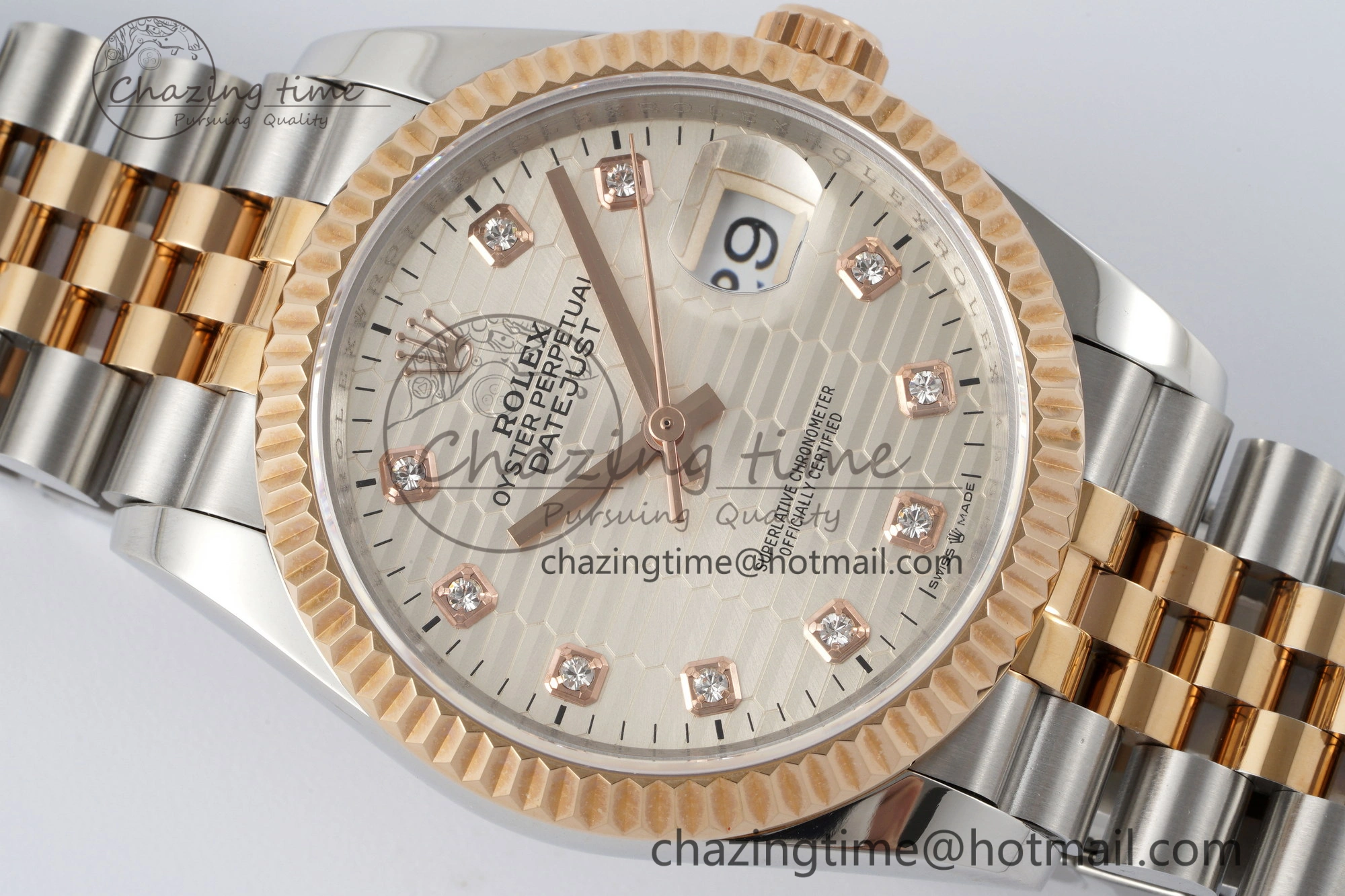 DateJust 36 SS RG Gold Wrapped JDF 1:1 Best Edition Silver Diamonds Textured Dial on Jubilee Bracelet VR3235 V2