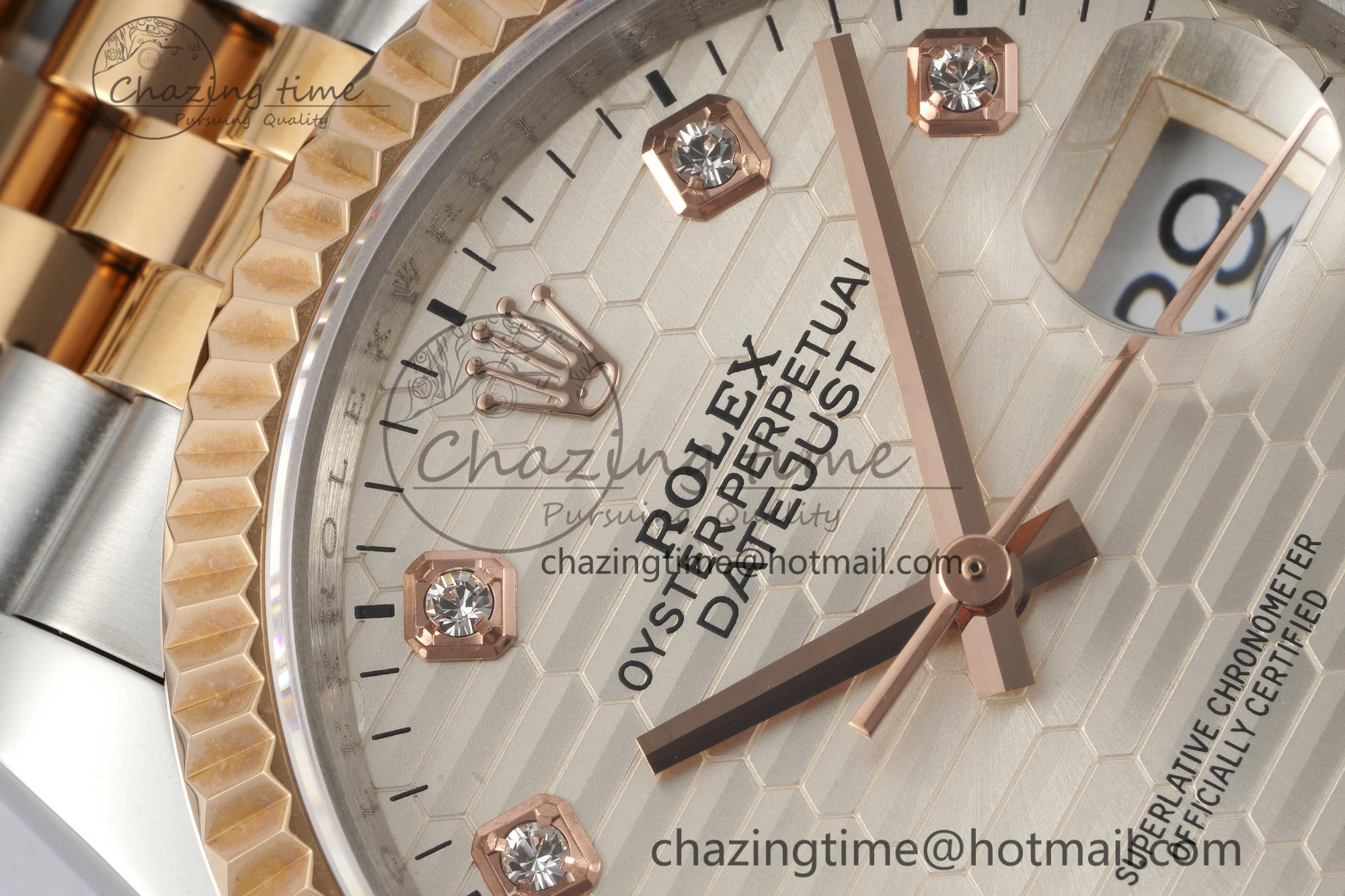 DateJust 36 SS RG Gold Wrapped JDF 1:1 Best Edition Silver Diamonds Textured Dial on Jubilee Bracelet VR3235 V2
