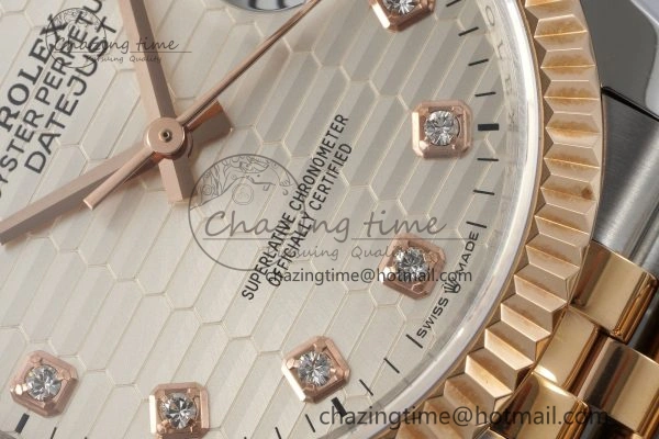 DateJust 36 SS RG Gold Wrapped JDF 1:1 Best Edition Silver Diamonds Textured Dial on Jubilee Bracelet VR3235 V2