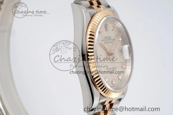 DateJust 36 SS RG Gold Wrapped JDF 1:1 Best Edition Silver Diamonds Textured Dial on Jubilee Bracelet VR3235 V2