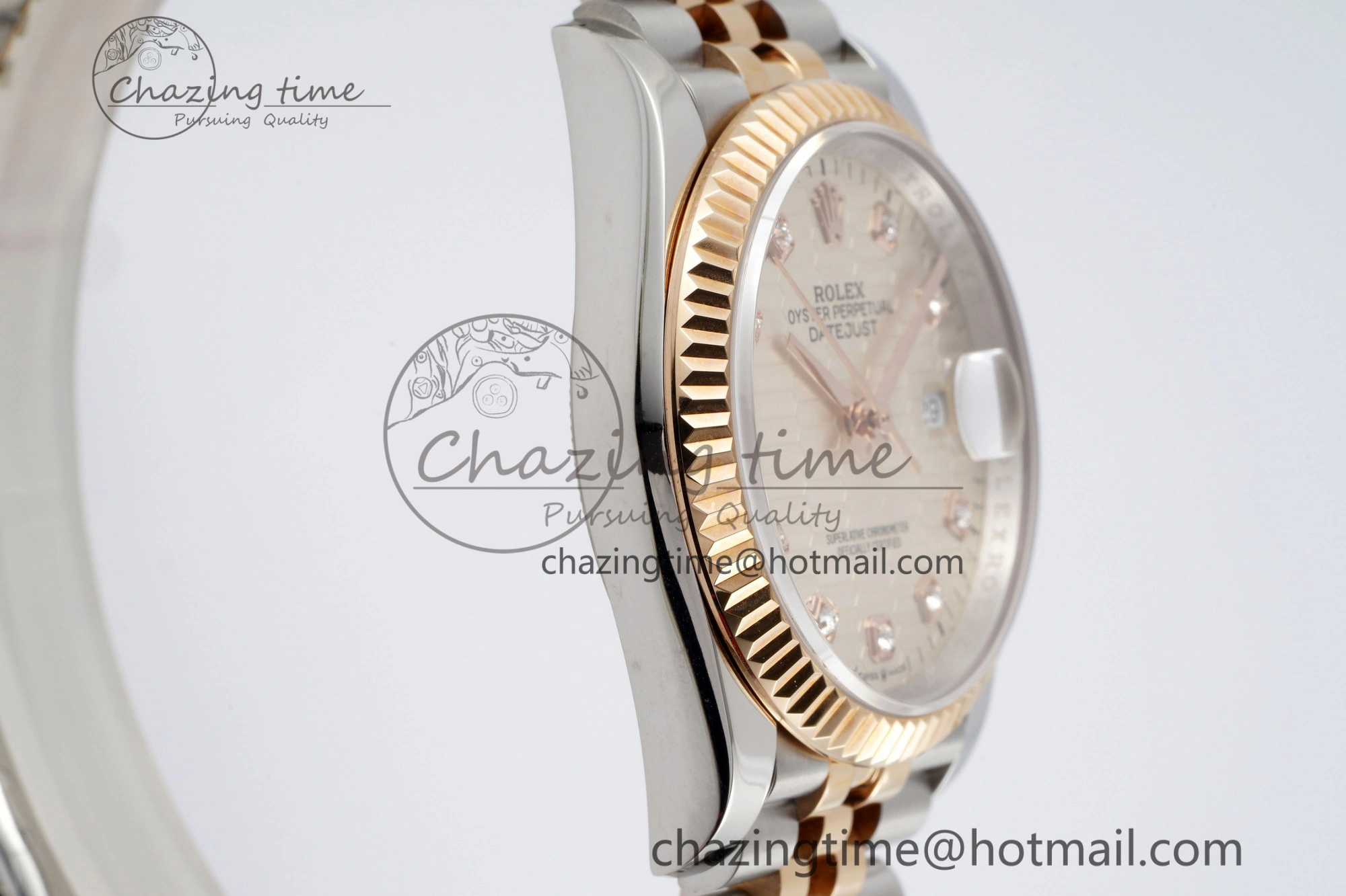 DateJust 36 SS RG Gold Wrapped JDF 1:1 Best Edition Silver Diamonds Textured Dial on Jubilee Bracelet VR3235 V2