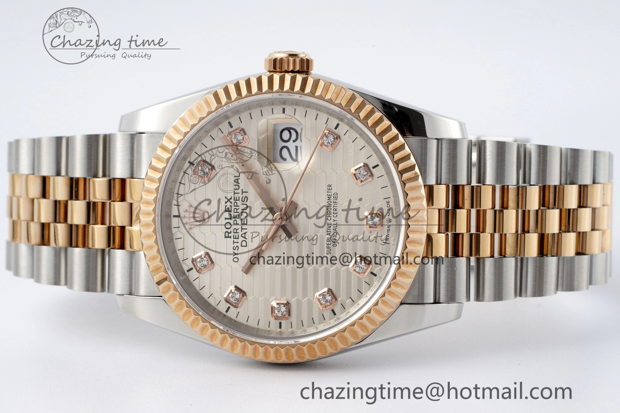 DateJust 36 SS RG Gold Wrapped JDF 1:1 Best Edition Silver Diamonds Textured Dial on Jubilee Bracelet VR3235 V2