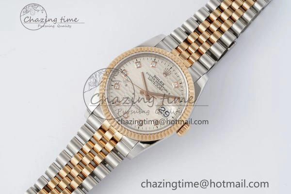 DateJust 36 SS RG Gold Wrapped JDF 1:1 Best Edition Silver Diamonds Textured Dial on Jubilee Bracelet VR3235 V2