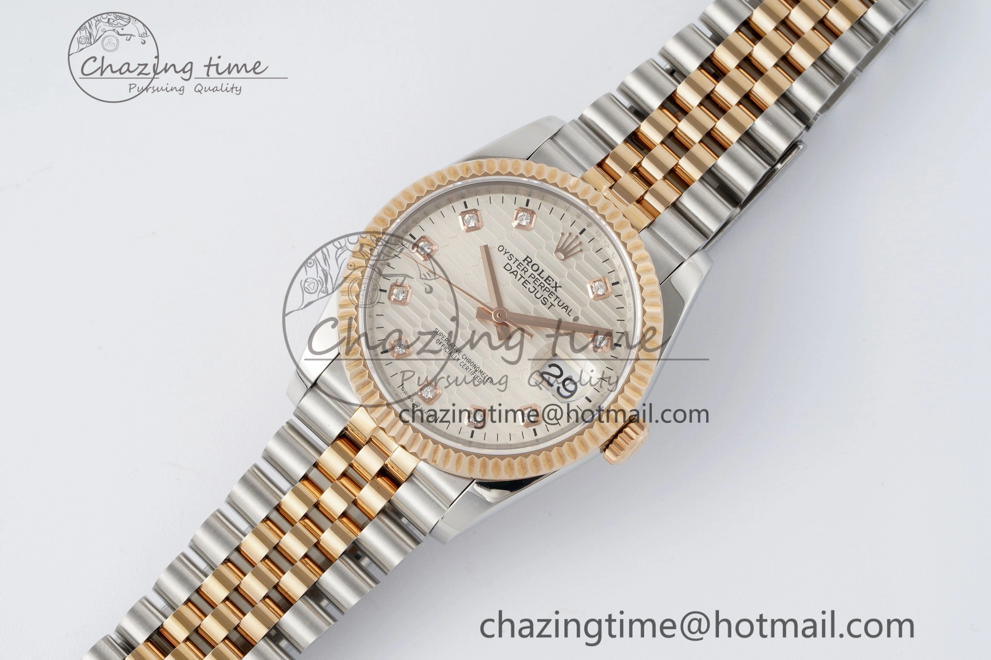 DateJust 36 SS RG Gold Wrapped JDF 1:1 Best Edition Silver Diamonds Textured Dial on Jubilee Bracelet VR3235 V2