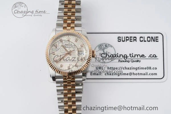 DateJust 36 SS RG Gold Wrapped JDF 1:1 Best Edition Silver Diamonds Textured Dial on Jubilee Bracelet VR3235 V2