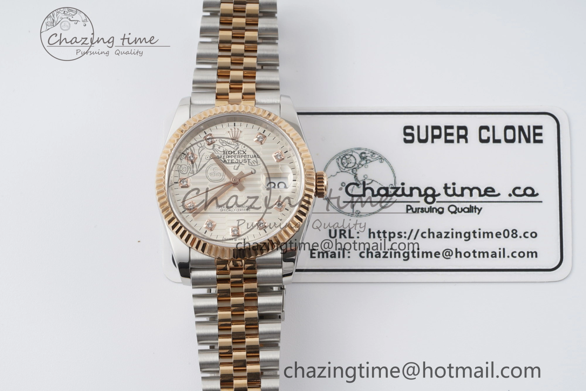DateJust 36 SS RG Gold Wrapped JDF 1:1 Best Edition Silver Diamonds Textured Dial on Jubilee Bracelet VR3235 V2