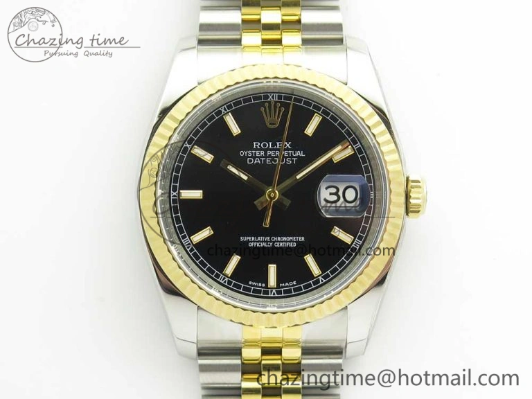 DateJust 36 SS YG 116233 ARF 1:1 Best Edition 904L Steel Black Dial Stick Markers on Jubilee Bracelet SH3135 V2