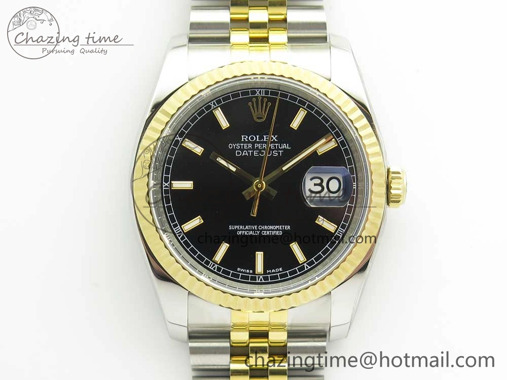 DateJust 36 SS YG 116233 ARF 1:1 Best Edition 904L Steel Black Dial Stick Markers on Jubilee Bracelet SH3135 V2