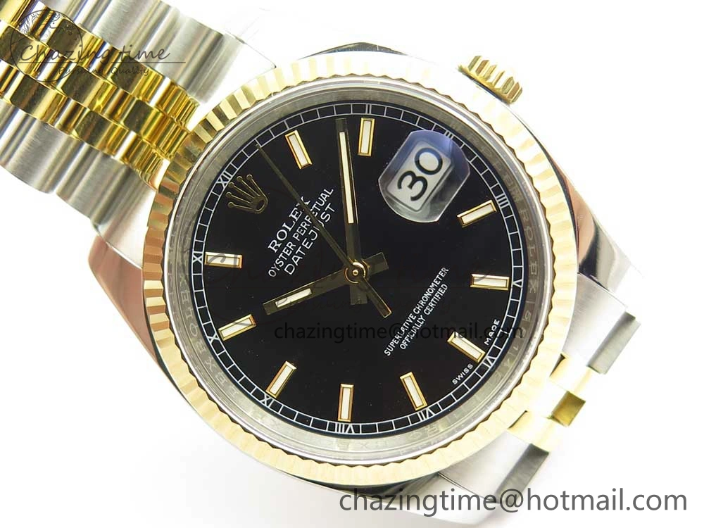 DateJust 36 SS YG 116233 ARF 1:1 Best Edition 904L Steel Black Dial Stick Markers on Jubilee Bracelet SH3135 V2