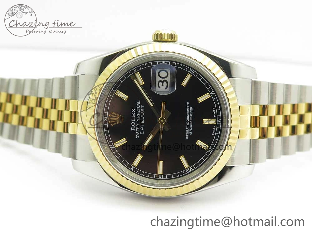 DateJust 36 SS YG 116233 ARF 1:1 Best Edition 904L Steel Black Dial Stick Markers on Jubilee Bracelet SH3135 V2