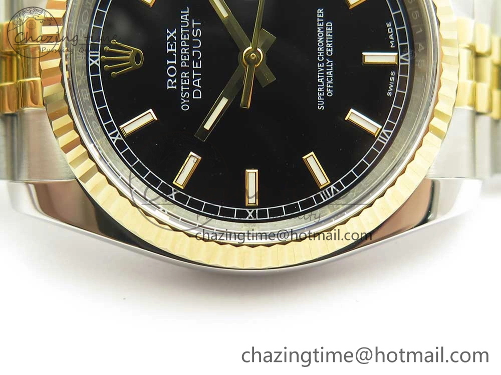 DateJust 36 SS YG 116233 ARF 1:1 Best Edition 904L Steel Black Dial Stick Markers on Jubilee Bracelet SH3135 V2