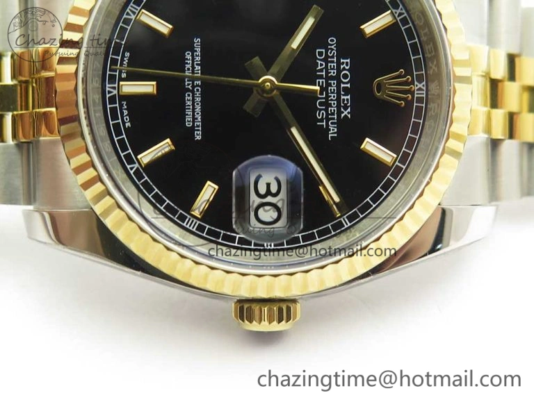 DateJust 36 SS YG 116233 ARF 1:1 Best Edition 904L Steel Black Dial Stick Markers on Jubilee Bracelet SH3135 V2