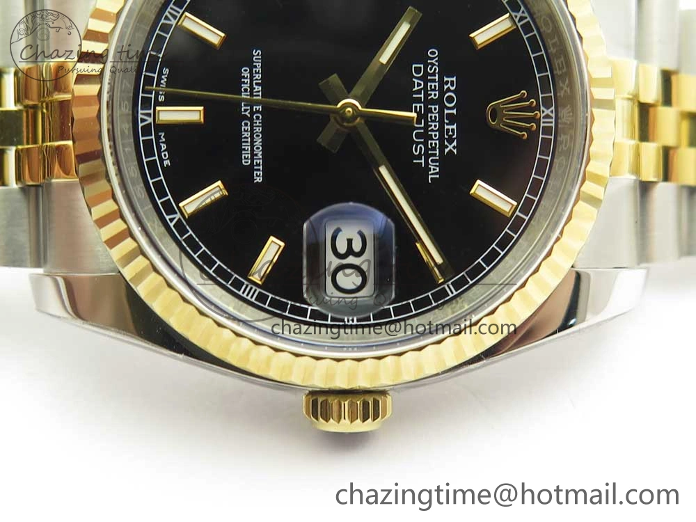 DateJust 36 SS YG 116233 ARF 1:1 Best Edition 904L Steel Black Dial Stick Markers on Jubilee Bracelet SH3135 V2