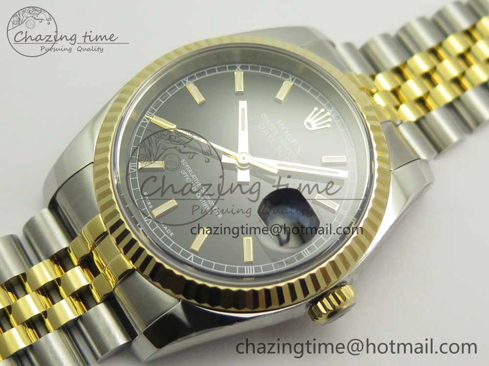 DateJust 36 SS YG 116233 ARF 1:1 Best Edition 904L Steel Black Dial Stick Markers on Jubilee Bracelet SH3135 V2