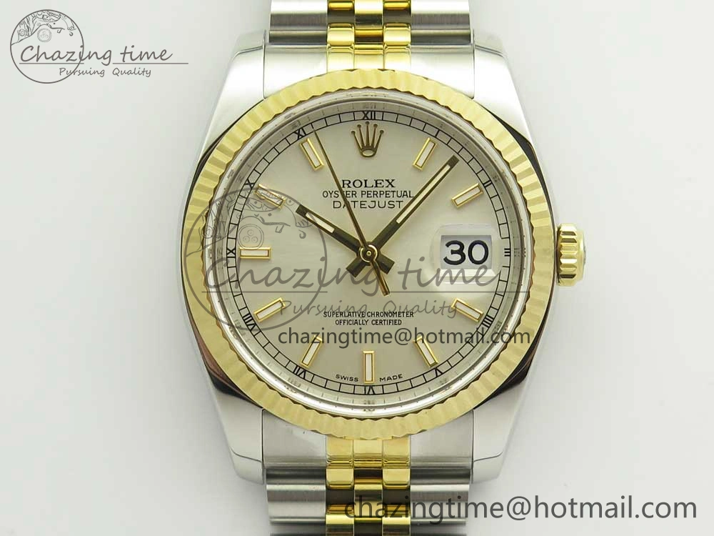 DateJust 36 SS YG 116233 ARF 1:1 Best Edition 904L Steel White Dial Stick Markers on Jubilee Bracelet SH3135 V2