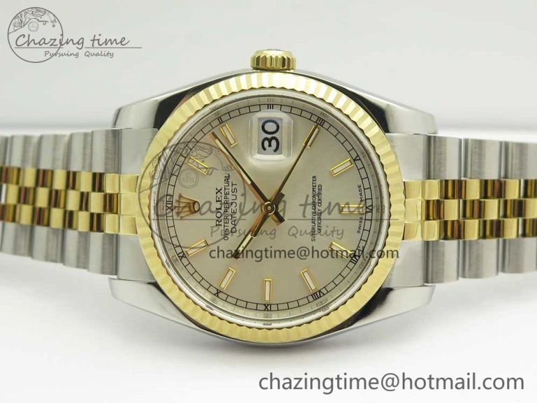 DateJust 36 SS YG 116233 ARF 1:1 Best Edition 904L Steel White Dial Stick Markers on Jubilee Bracelet SH3135 V2