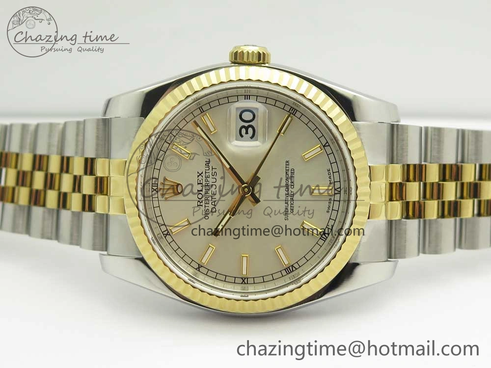 DateJust 36 SS YG 116233 ARF 1:1 Best Edition 904L Steel White Dial Stick Markers on Jubilee Bracelet SH3135 V2