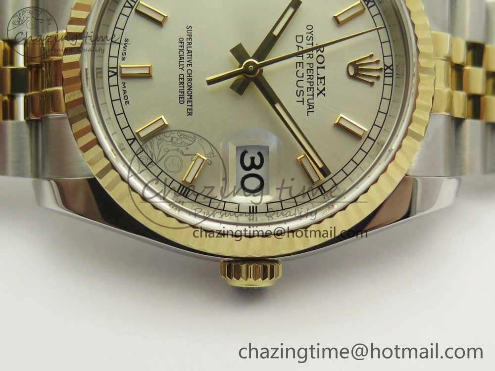 DateJust 36 SS YG 116233 ARF 1:1 Best Edition 904L Steel White Dial Stick Markers on Jubilee Bracelet SH3135 V2