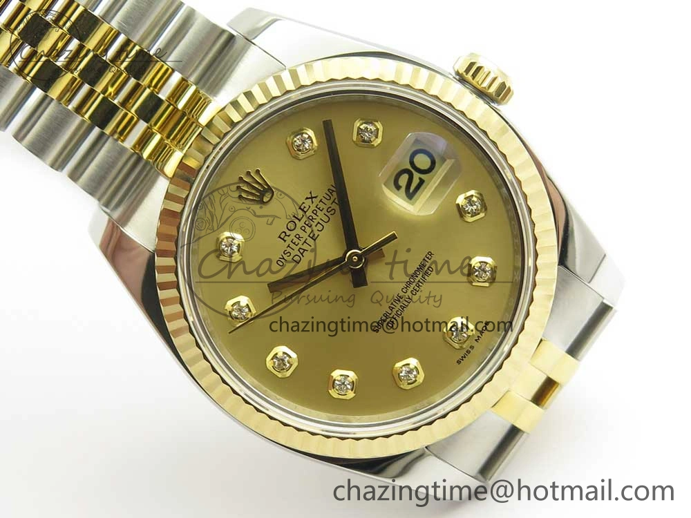 DateJust 36 SS YG 116233 ARF 1:1 Best Edition 904L Steel YG Dial Diamonds Markers on Jubilee Bracelet SH3135 V2
