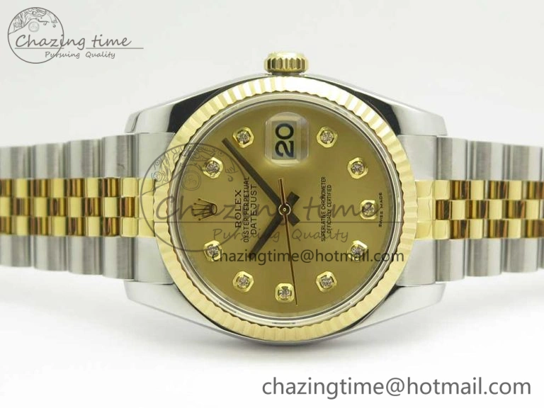 DateJust 36 SS YG 116233 ARF 1:1 Best Edition 904L Steel YG Dial Diamonds Markers on Jubilee Bracelet SH3135 V2