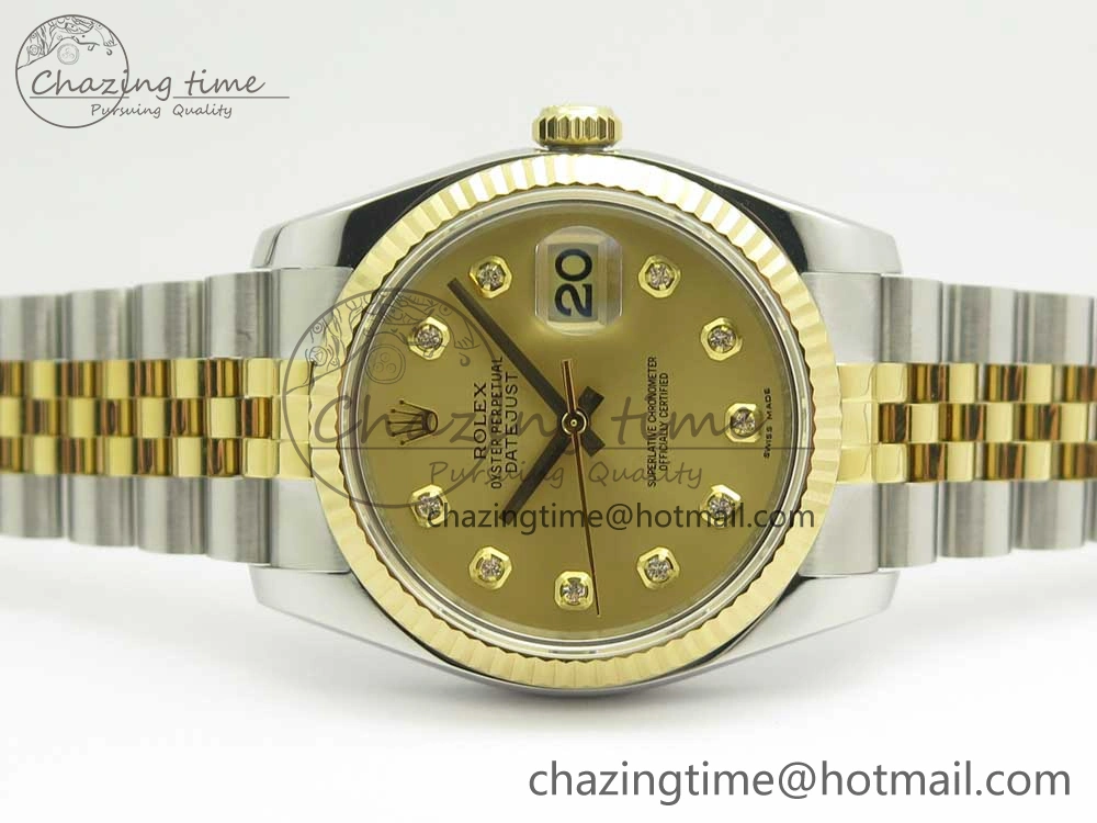DateJust 36 SS YG 116233 ARF 1:1 Best Edition 904L Steel YG Dial Diamonds Markers on Jubilee Bracelet SH3135 V2