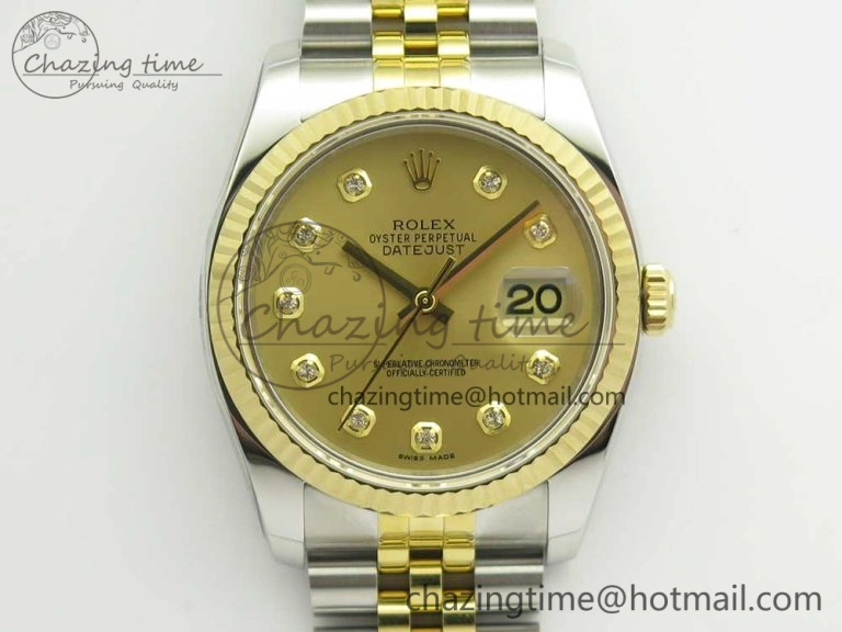 DateJust 36 SS YG 116233 ARF 1:1 Best Edition 904L Steel YG Dial Diamonds Markers on Jubilee Bracelet SH3135 V2