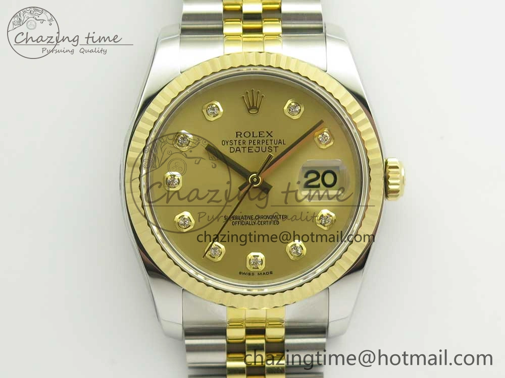 DateJust 36 SS YG 116233 ARF 1:1 Best Edition 904L Steel YG Dial Diamonds Markers on Jubilee Bracelet SH3135 V2