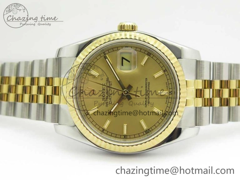DateJust 36 SS YG 116233 ARF 1:1 Best Edition 904L Steel YG Dial Stick Markers on Jubilee Bracelet SH3135 V2
