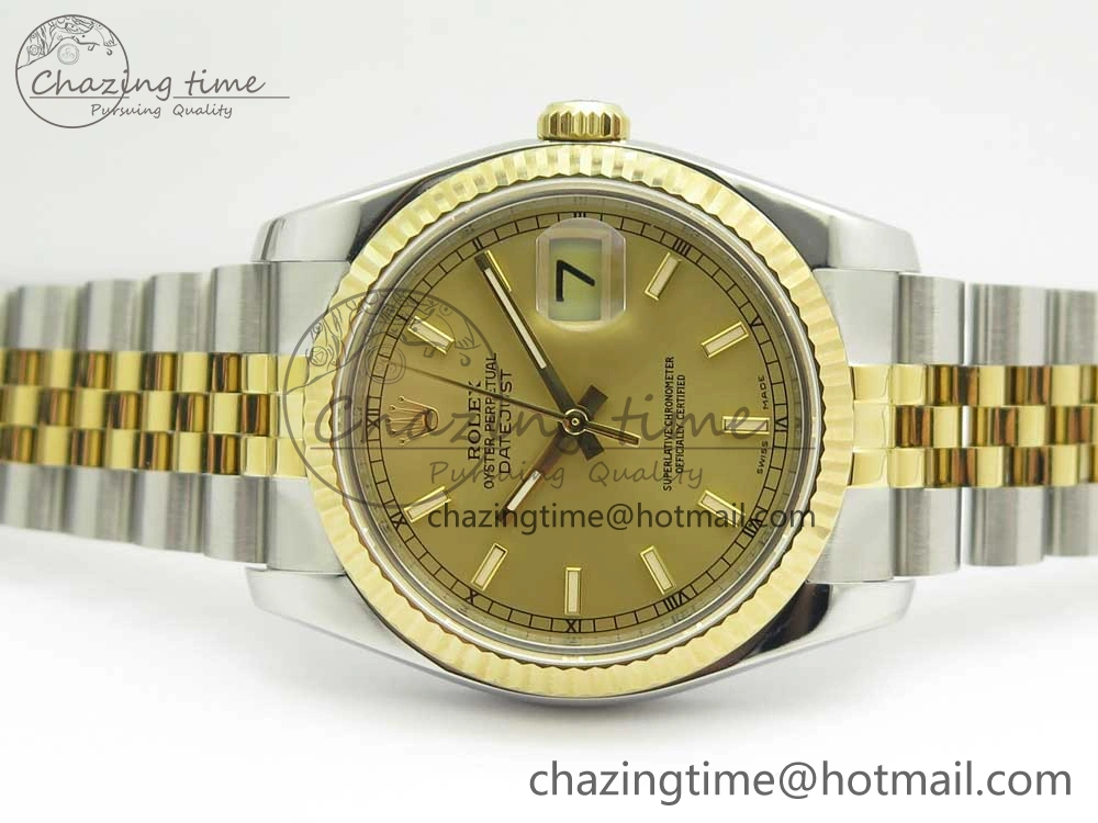 DateJust 36 SS YG 116233 ARF 1:1 Best Edition 904L Steel YG Dial Stick Markers on Jubilee Bracelet SH3135 V2