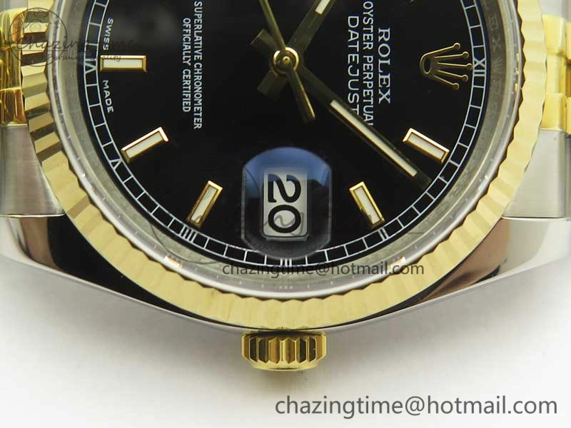 DateJust 36 SS YG 126233 ARF 1:1 Best Edition Black Dial Stick Markers on SS YG Jubilee Bracelet SH3135