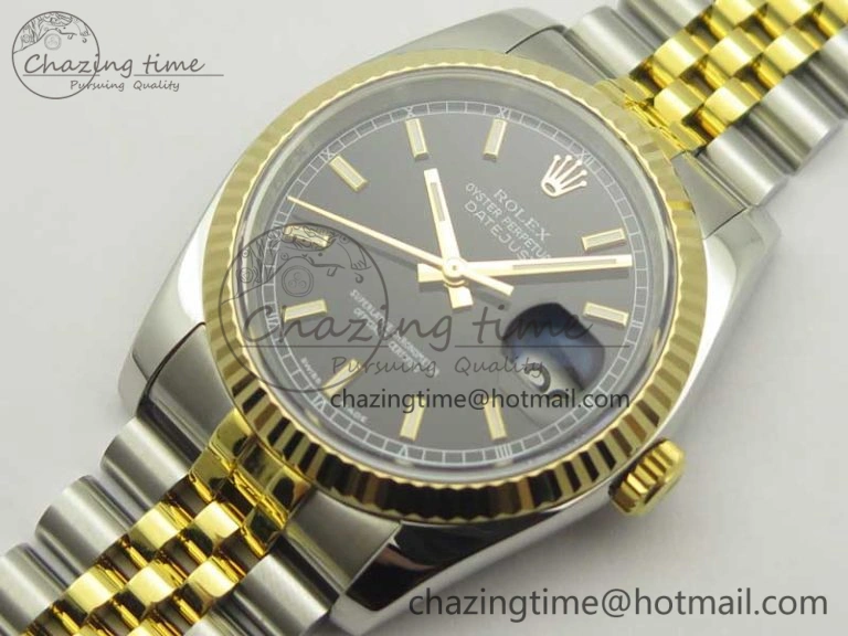 DateJust 36 SS YG 126233 ARF 1:1 Best Edition Black Dial Stick Markers on SS YG Jubilee Bracelet SH3135