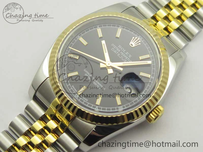 DateJust 36 SS YG 126233 ARF 1:1 Best Edition Black Dial Stick Markers on SS YG Jubilee Bracelet SH3135